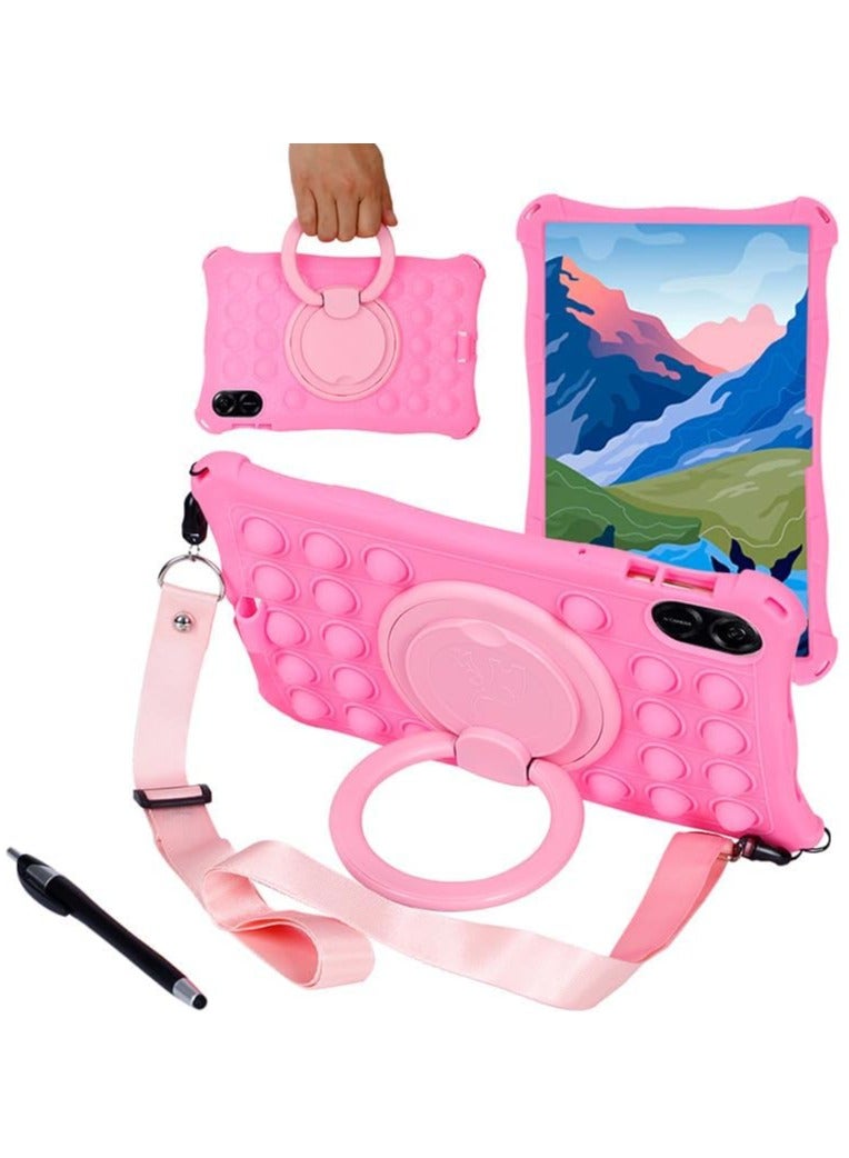 Case Compatible with Honro Pad X9 11.5 Inch 2023 Kids Soft Silicon 360 Rotating Ring Stand Cover with Should Strap and Pen (Rose Red)